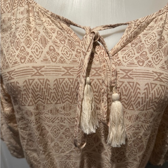 Lagaci Gold Tan Sundress with Scoop Neck and Bishop Sleeves - Picture 2 of 7